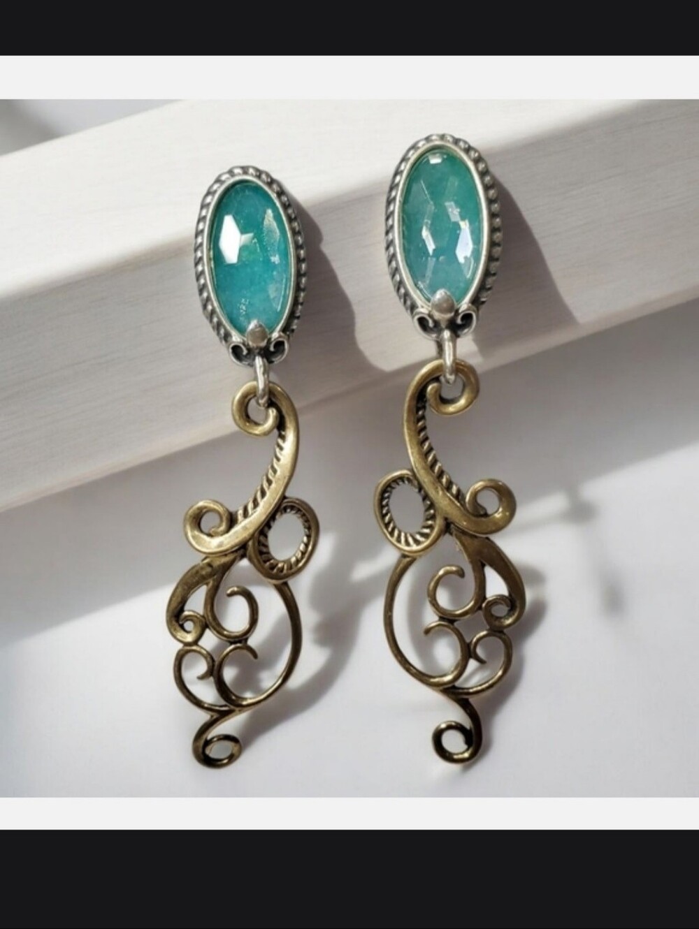 Carolyn Pollack Relios Sterling Silver 925 Stone Dangle Swirl Post Earrings